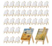 Lot de 32 Mini Chevalets en Bois avec Toiles Vierges 10x10 cm - Petits Chevalets d’Art Pliables pour Peinture Acrylique, Huile, Gouache, Ateliers DIY, Mariage et Décoration