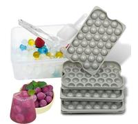 Lot de 32 mini moules à glaçons ronds avec couvercle et rangement, bacs à glaçons en plastique pour congélateur, 2 petites boules de glace de 2 cm pour cocktail, whisky, thé ou aliments (3 bacs à