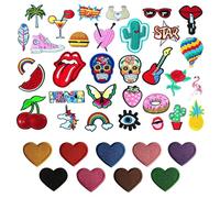 Lot de 32 patchs brodés en forme de cœur de 9 pièces, thermocollants, à coudre, pour vêtements