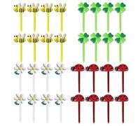 Lot de 32 pics à fruits mignons, cure-dents de dessin animé, fleurs, coccinelles, pics décoratifs, mini pics antidérapants