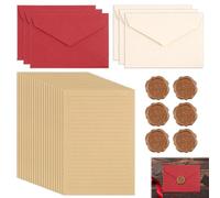Lot de 32 Pièces Ensemble de Papeterie Vintage, Papier à Lettre avec 20 Feuilles en Papier Kraft, 6 Enveloppes en Papier Lin, 6 Sceaux de Cire, Idéal pour Invitations, Mariage, Cartes de Vœux