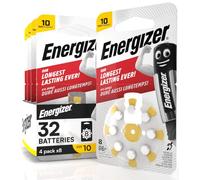 Lot de 32 piles acoustiques énergétiques pour appareils auditifs pour écouteurs taille 10 jaune avec technologie PowerSeal - 4 ampoules de 8 piles