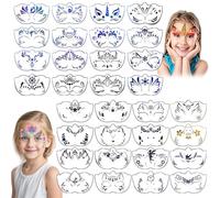 Lot de 32 pochoirs réutilisables pour peinture du visage et du corps, modèles de peinture pour enfants, maquillage de fête, tatouage de vacances, motifs artistiques avec motifs creux (32P-1220-V2)
