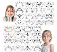 Lot de 32 pochoirs réutilisables pour peinture du visage et du corps, modèles de peinture pour enfants, maquillage de fête, tatouage de vacances, motifs artistiques avec motifs creux (32P-1220-V1)