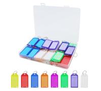 Lot de 32 porte-clés en plastique avec anneau, porte-clés inscriptible avec boîte de rangement, porte-clés avec étiquettes pour animaux de compagnie, bagages, valise (8 couleurs)