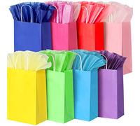 Lot de 32 sacs cadeaux avec 32 mouchoirs, 8 couleurs avec poignées, sacs cadeaux arc-en-ciel pour mariage, anniversaire, fournitures de fête et cadeaux (L)