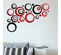 Lot de 32 stickers muraux amovibles en acrylique pour décoration de maison, salon, chambre à coucher, 1,5 à 13,5 cm (rouge et noir)