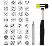 Lot de 32 tampons pour gaufrage du cuir, avec marteau en caoutchouc, pour le travail du cuir (32 pièces)