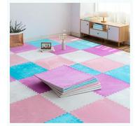 Lot de 32 tapis de sol en mousse pelucheuse emboîtables - Carreaux de tapis en mousse moelleuse - Carreaux de tapis à découper (blanc + rose + bleu + violet, 30 x 30 x 1,5 cm)