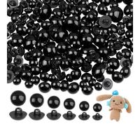 Lot de 320 boutons noirs pour yeux de bricolage, 8/9/10/11,5/12,5/15 mm en plastique noir Solid Safety Eyes, yeux de sécurité pour animaux au crochet pour bricolage ours, peluches, crochet,