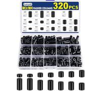 Lot de 320 entretoises noires ABS Leryati M3 M4 - Rondelles d'espacement sans vis - Rondelles d'espacement en nylon