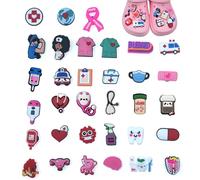 Lot de 33 badges compatibles avec Crocs, autocollants, broches médicales, compatibles avec Crocs, infirmières, médecines, sabots, badges Disney chaussures, décorations DIY