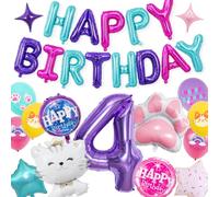 Lot de 33 ballons décoratifs pour 4e anniversaire sur le thème des chats | Ensemble d'anniversaire Kitty Cat pour filles et garçons de 4 ans, comprend des ballons « Happy Birthday » en forme de patte