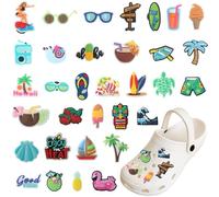 Lot de 33 breloques crocodile estivales, pinces à chaussures en PVC vibrantes, accessoires de chaussures mignonnes en PVC, chaussures amusantes pour la plage décontractée, breloque hippie, avec ananas