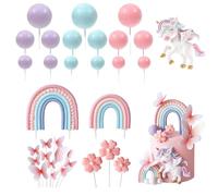 Lot de 33 décorations de gâteau licorne arc-en-ciel - Décoration de gâteau d'anniversaire licorne pour filles et garçons - Fournitures de fête prénatale