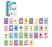 Lot de 33 fiches bilingues avec mots d'animaux indonésiens et anglais pour le développement et l'éducation des enfants.