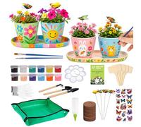Lot de 33 pots de fleurs à peindre avec outils de jardin, kit de culture - Pot de fleurs à peindre - Contient des pinceaux, des couleurs, des outils de plantation, cadeau créatif pour anniversaire