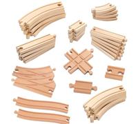 Lot de 33 rails de chemin de fer en bois - Avec rail en S, croisement et goujons - Compatible avec les marques de chemin de fer - Rails en bois pour 3 enfants et plus (33 pièces)