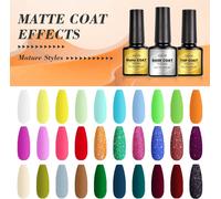 Lot De 33 Vernis À Ongles Gel Soak Off Avec Base Brillante Et Couche De Finition Mate, Motif Bonbon Classique Noir Blanc Fluo Pailleté
