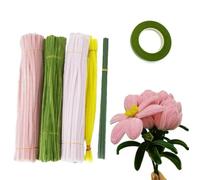 Lot de 330 Cure-Pipes Tulipes pour Travaux Manuels, Bâtons Flous Verts Et Roses de 30 Cm, Chenille Loisir Creatif et Pompons en Fil Chenille, Fournitures pour Bouquets de Fleurs et Décorations DIY