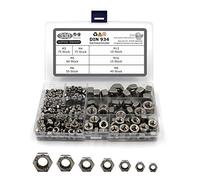 Lot de 330 écrous hexagonaux DIN 934 / ISO 4032 Standard en acier inoxydable A2 V2A Écrou à vis en acier inoxydable Taille M3-M12 (330 pièces)