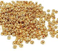 Lot de 3300 perles de rocaille en verre de 3 mm - Couleur métallique - 8/0 - Perles poney transparentes pour enfants - Perles métalliques (doré)