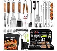 Lot de 34 Accessoires de Barbecue pour Homme - Outils Robustes de 40,6 cm en Acier Inoxydable avec Thermomètre et Tapis - Ensemble Cadeau pour Jardin