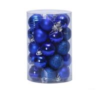 Lot de 34 boules de Noël en plastique de 40 mm avec boîte de rangement pour une organisation facile (bleu)