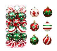 Lot de 34 boules de Noël en plastique de 6 cm - Blanc, or, rouge, bleu, noir - Décoration de Noël (30 pièces)