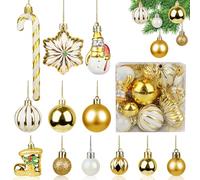 Lot de 34 boules de Noël nostalgiques - Vintage - Boules de Noël dorées - Décoration de Noël - Champagne - Coussins de Noël - Sucres d'orge - Décoration rétro - Boules de Noël Decoris - Fête - Mariage
