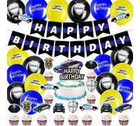 Lot de 34 décorations de fête sur le thème de la voiture de police, ensemble de décorations d'anniversaire avec ballons, décorations de gâteaux et plus encore pour le jour spécial des enfants