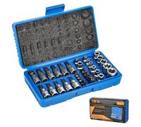 Lot de 34 douilles professionnelles pour l'intérieur et l'extérieur - Jeu de douilles Torx + embouts Allen - Douille E4-E20 - T10-T60 - Douilles en acier CrV pour voiture, moto et industrie