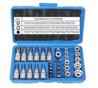 Lot de 34 douilles Torx mâles femelles : E4-E20 T10-T60 avec embouts T10-T55 et adaptateur 3/8"