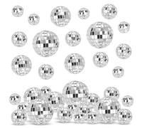 Lot de 34 mini boules à disco, 4 tailles, miroir réfléchissant, léger | Facile à utiliser, pour une fête sur le thème disco, un club DJ des années 70 et 80, décoration de gâteau, Noël, mariage
