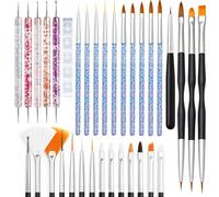 Lot de 34 pinceaux pour nail art - 15 pinceaux à ongles, 5 stylos à double extrémité, 5 pinceaux de doublure, 5 pinceaux de sculpture, support de brosse et 3 stylos à double extrémité - Outils pour