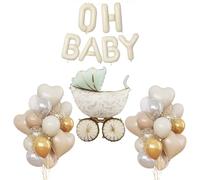 Lot de 35 ballons de décoration d'anniversaire en forme de lettres Oh Baby - Blanc crème - Décoration de fête prénatale - Ballon en forme de cœur - Pour fête prénatale garçon et fille