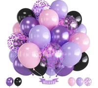 Lot de 35 ballons sirène avec confettis métalliques pour filles, mariage, fête prénatale, fête d'anniversaire - 30,5 cm - Violet/rose/noir