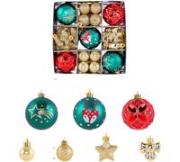 Lot de 35 boules de Noël avec plusieurs formes et motifs créatifs peints à la main, en plastique chromé à suspendre pour les vacances (C)