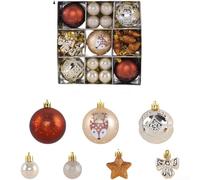 Lot de 35 boules de Noël créatives peintes en plastique chromé à suspendre avec plusieurs formes pour les vacances et les fêtes (E)