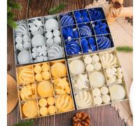 Lot de 35 boules de Noël en plastique floqué conçues pour sapin de Noël et décorations saisonnières créatives (bleu)