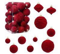 Lot de 35 boules de Noël en velours - Boules de Noël floquées incassables pour sapin de Noël, fêtes, vacances, Noël, festivals (rouge vin)