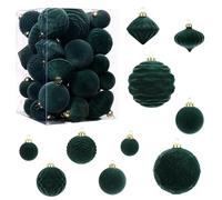 Lot de 35 boules de Noël en velours incassable floqué - Boules décoratives à suspendre pour sapin de Noël, fête, vacances, décoration, 11 styles (vert foncé)
