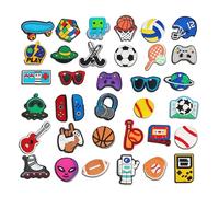Lot de 35 breloques pour chaussures Crocs - Accessoires de décoration de chaussures en PVC imperméable - Breloques durables compatibles avec les chaussures Crocs et trous - Designs Alien et Gaming