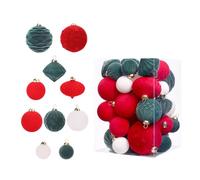 Lot de 35 décorations de vacances en velours - Rouge/blanc/vert | Décorations de vacances multicolores pour festival, maison, vente au détail, décoration de Noël floquée veloutée vive