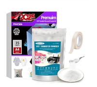 Lot de 35 feuilles de film de transfert DTF et poudre DTF, film PET A4, feuilles pré-traitées transparentes mates double face, poudre thermofusible de 306,2 g, kit de démarrage DTF pour impression DTF