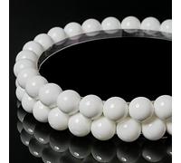 Lot de 35 perles rondes en coquillage blanc naturel de 10 mm pour la fabrication de bijoux, bracelets, colliers - Comprend un cordon extensible en cristal - Perles en pierre pour loisirs créatifs et