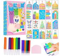 Lot de 35 pièces d'art à gratter arc-en-ciel pour enfants, 20 images à gratter pour enfants, avec 7 couleurs, 6 crayons aquarelle avec 1 pochoir, kit de papier à gratter pour garçons et filles pour