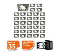 Lot de 35 spots encastrables orientables LED carré alu brossé GU10 230V eq. 50W blanc chaud - Eurobryte
