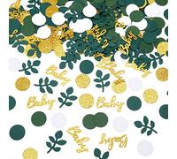 Lot de 350 confettis de décoration pour fête prénatale avec eucalyptus rond vert sauge doré pour révélation du sexe neutre pour fête d'anniversaire, mariage, chambre d'enfant