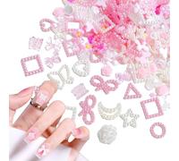 Lot de 350 perles décoratives pour ongles 3D blanches et roses - Breloques pour nail art - Ours papillon - Nœud - Bijoux pour filles et femmes - DIY - Mélange G